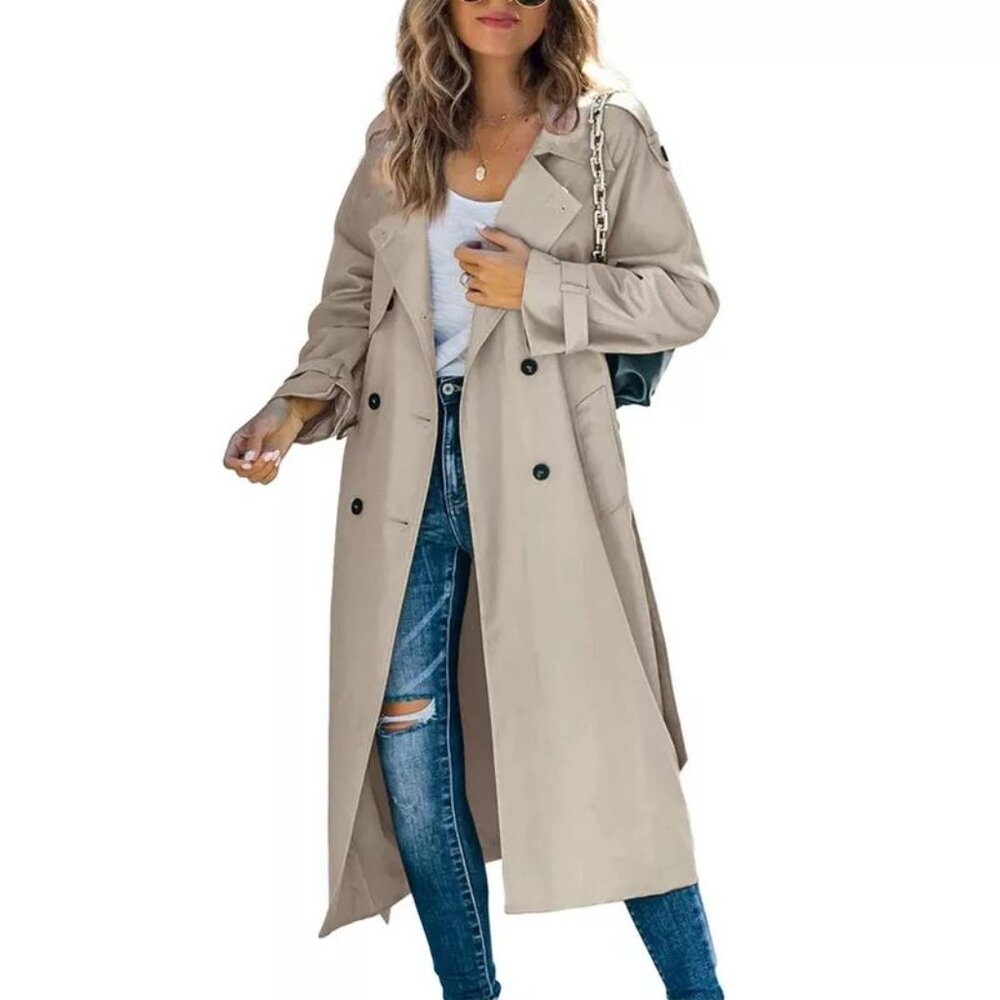 Imily Bela Womens Windproof Double Breasted Classic Lapel Slim Long Trench Coat